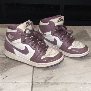 Nike Air Jordan 1 Mid Mauve White High Top Sneakers Size 4.5Y
